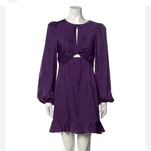 NWT Astr The Label Purple Satin Twist Front Mini Dress. Size Small. Long Sleeves